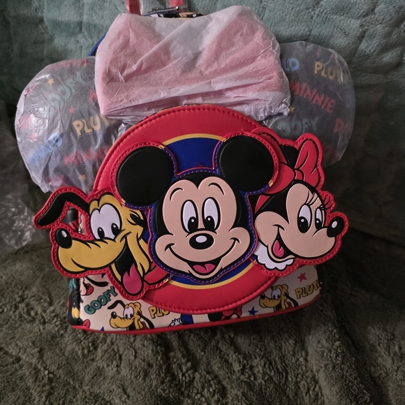 Loungefly Mickey and Friends Kids Backpack - Red Black and Pink
